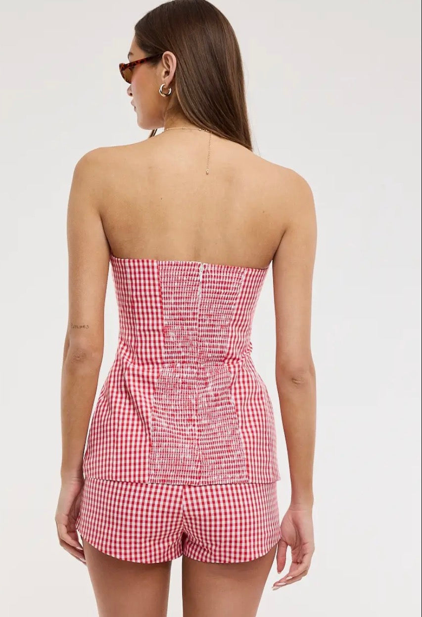 GINGHAM TUBE TOP SHORT SET