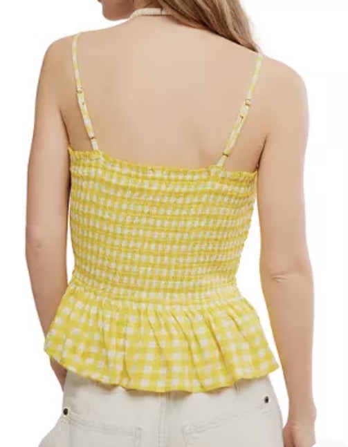 Free People
Sundance Gingham Print Square Neck Sleeveless Peplum Hem Tank Top