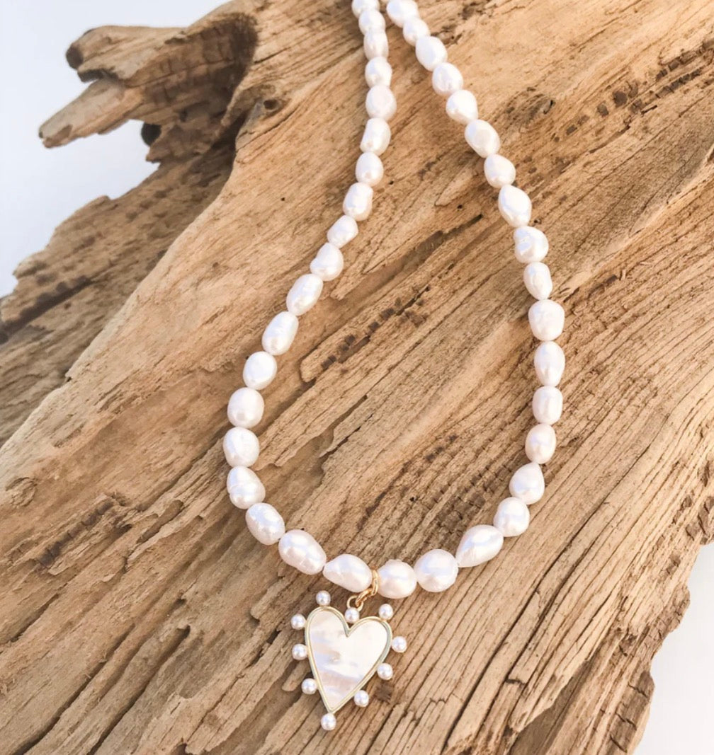 Virtue Pearl Studded MOP Heart Necklace