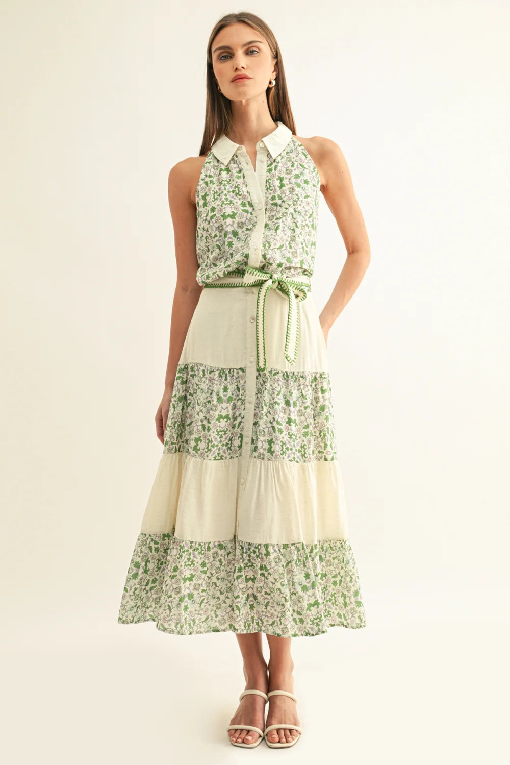 Adelyn Rae BLAIR MIXED MEDIA FLARED MIDI SKIRT