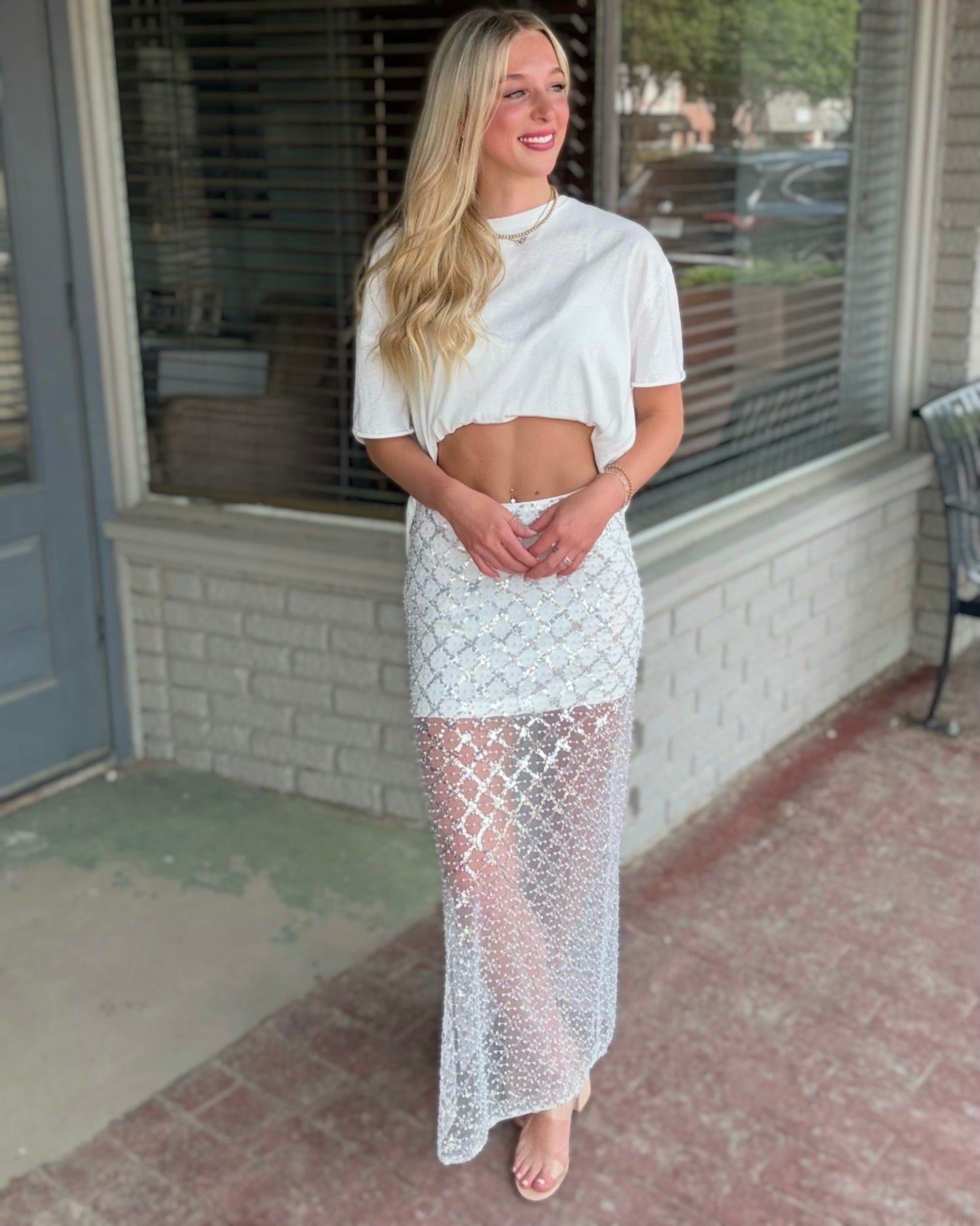Endless Rose EMBELLISHED MESH MAXI SKIRT