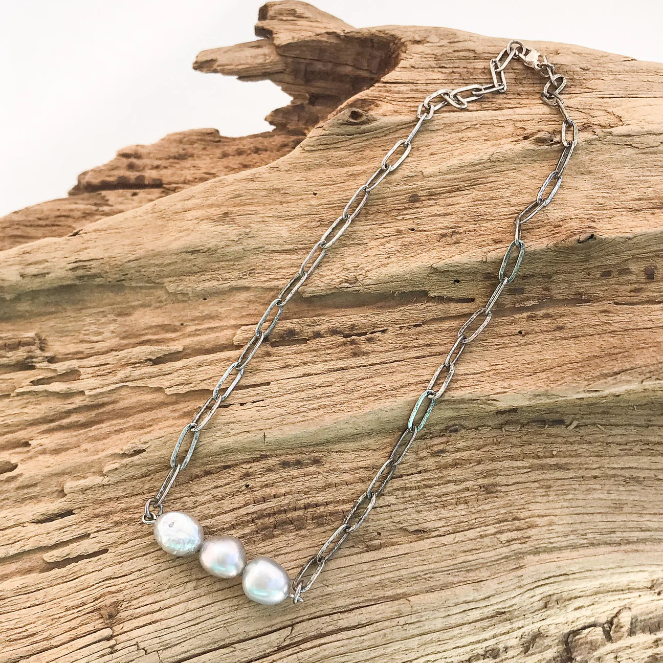 Virtue 15” Large Paperclip Chain w/ Triple Pearl Connector