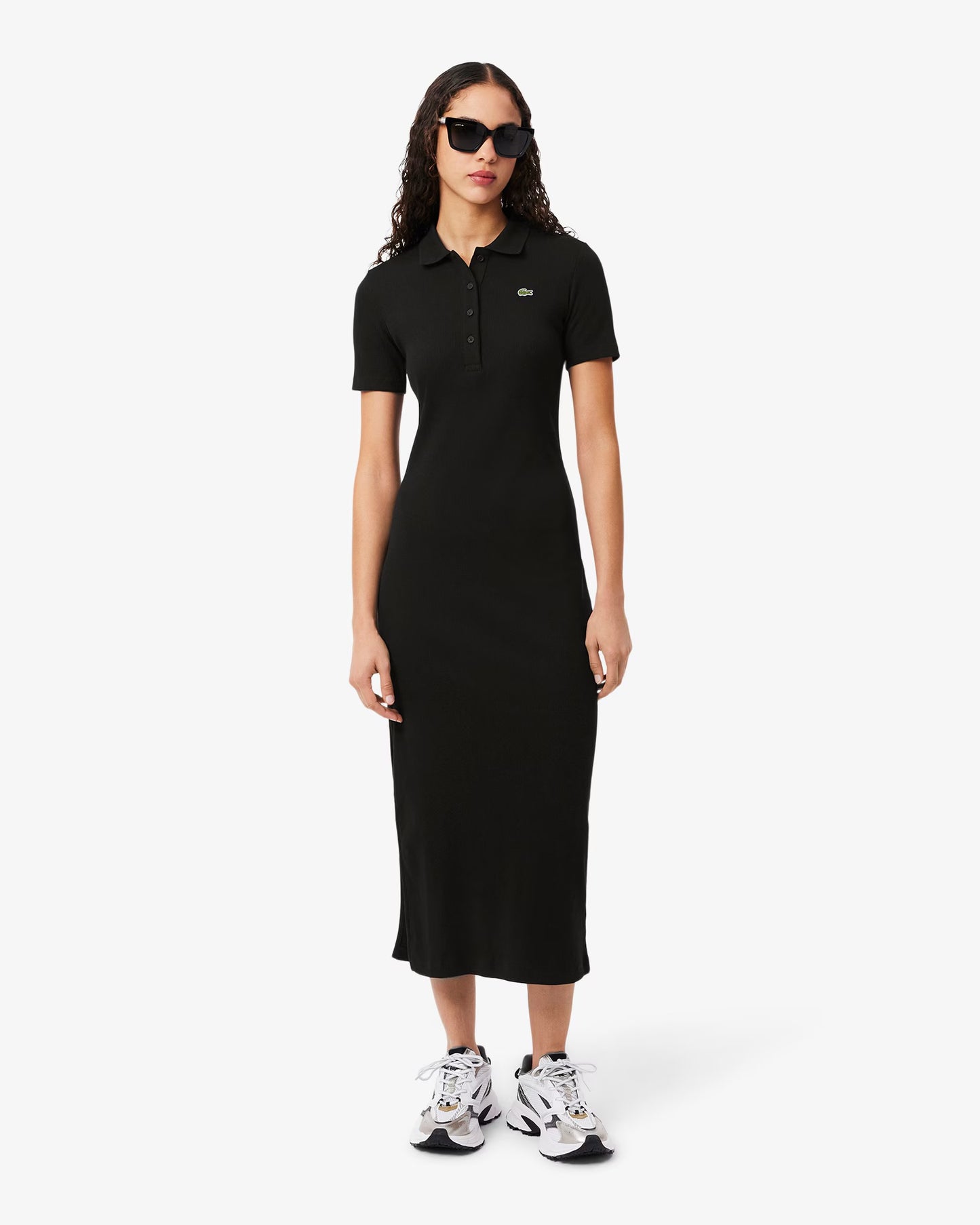 Lacoste                                                                                                        Women's Long Ribbed Cotton Polo Dress