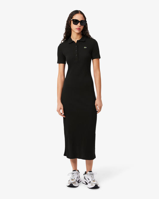 Lacoste                                                                                                        Women's Long Ribbed Cotton Polo Dress