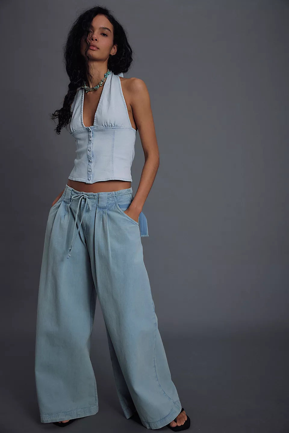 FREE PEOPLE                                                                                     Ramona Denim Halter Top