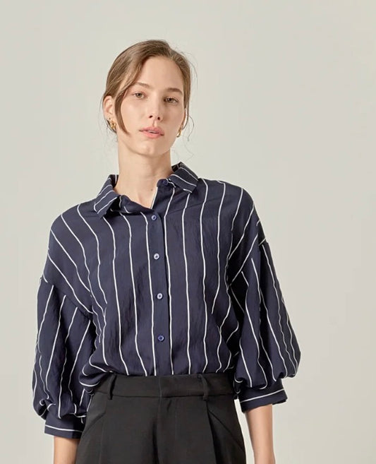 STRIPE BALLOON SLEEVE SHIRT