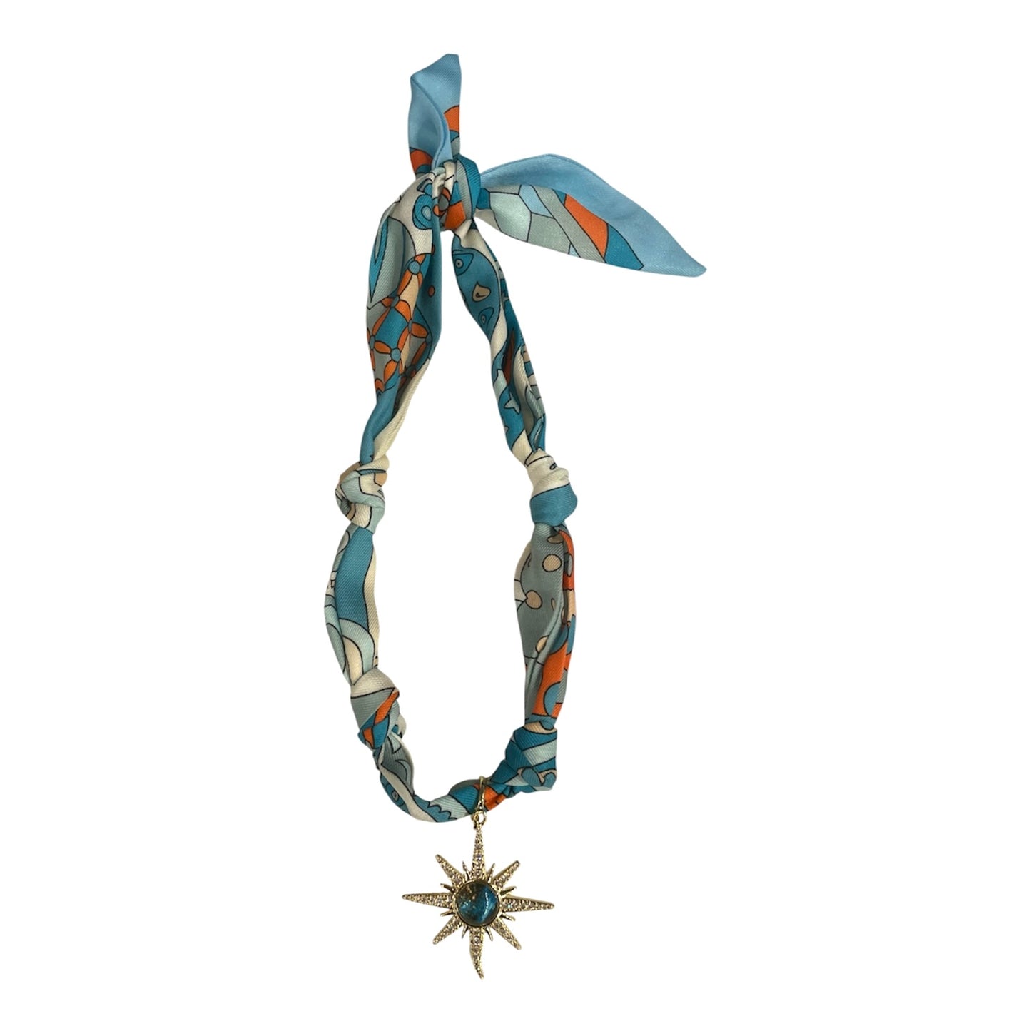 Gemelli Scarf Necklace with Sunburst Charm