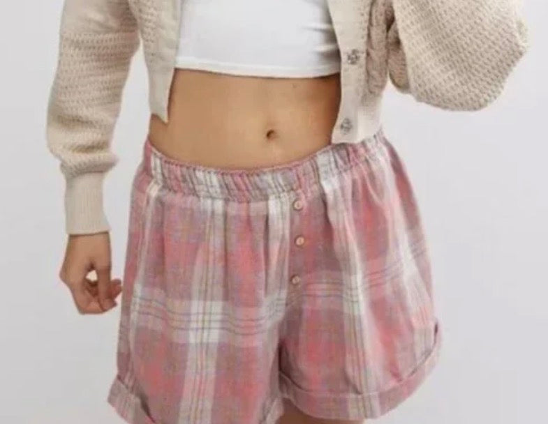 Free People                                                                                                        Sunday Morning Boxer Shorts (Peachy Pink Combo)