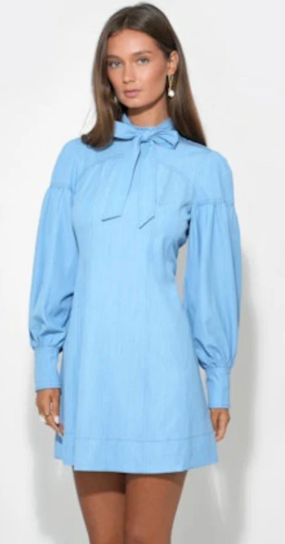 Adelyn Rae Maya Bow Dress in Denim Blue
