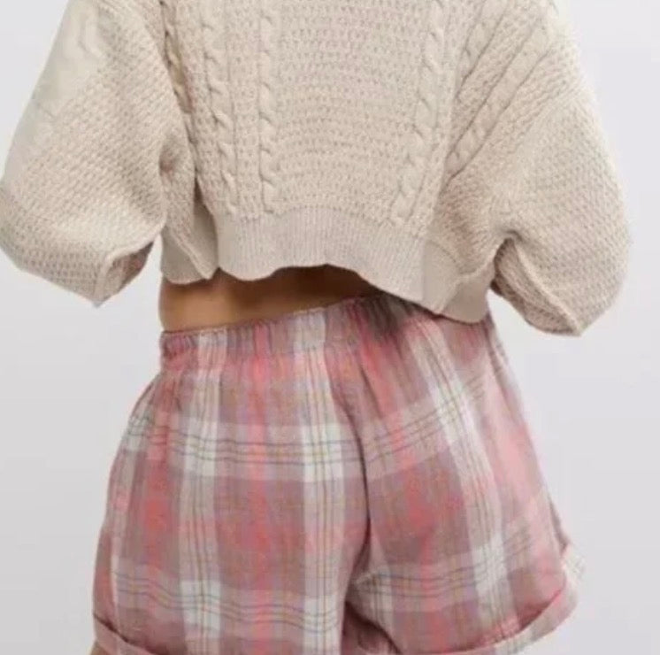 Free People                                                                                                        Sunday Morning Boxer Shorts (Peachy Pink Combo)