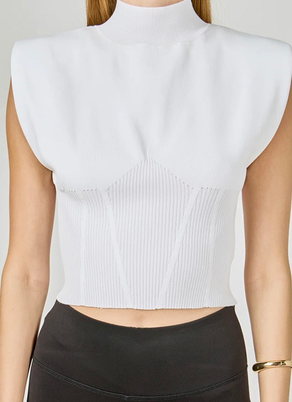 MOCK NECK PADDED KNIT TOP