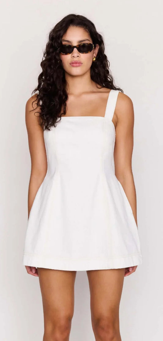 MINKPINK                                                                                            WHITE DENIM SQUARE NECK MINI DRESS