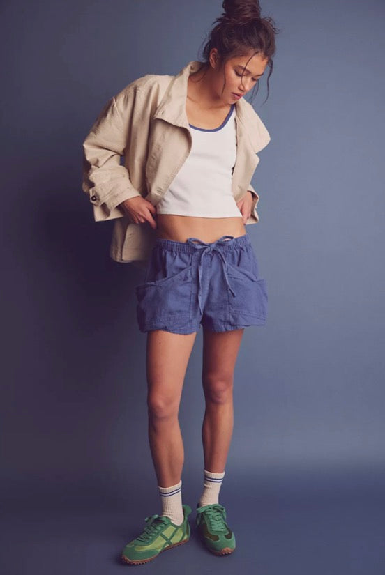 Free People                                                                                                Good Fortune Solid Cotton-Linen Shorts