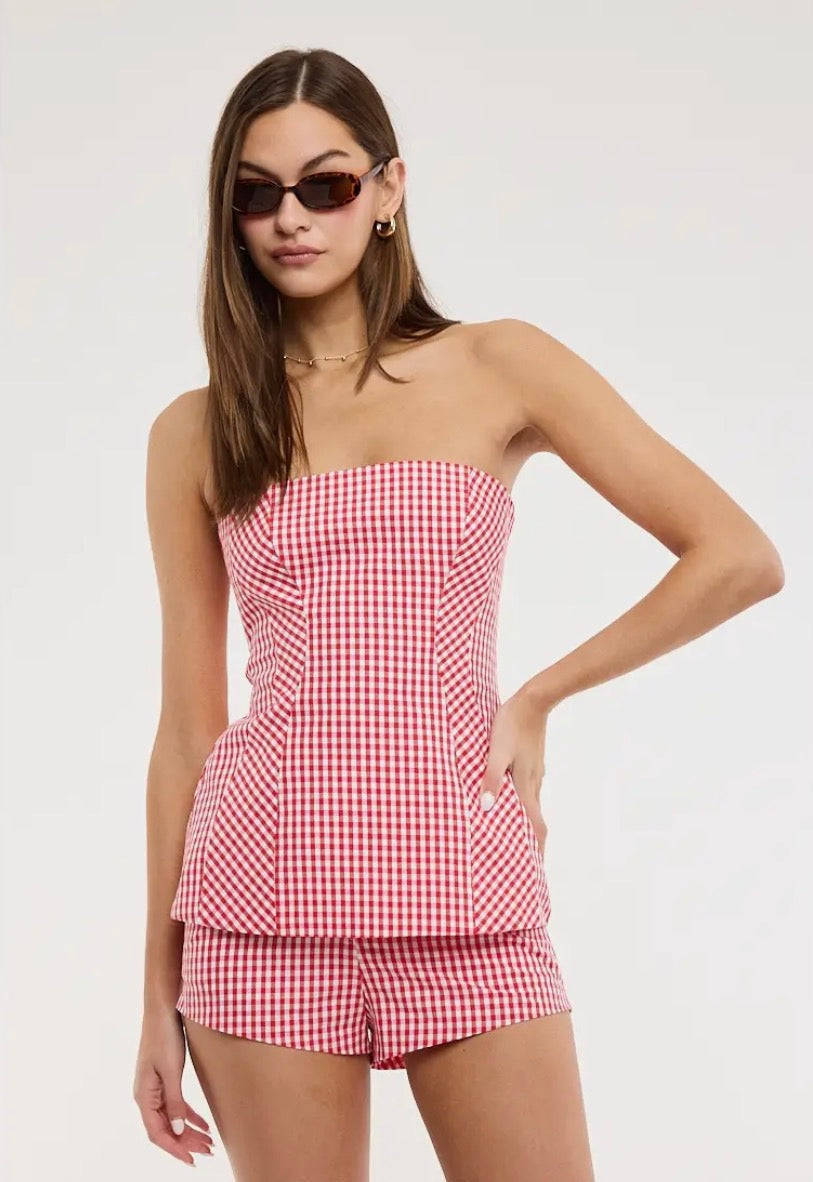 GINGHAM TUBE TOP SHORT SET