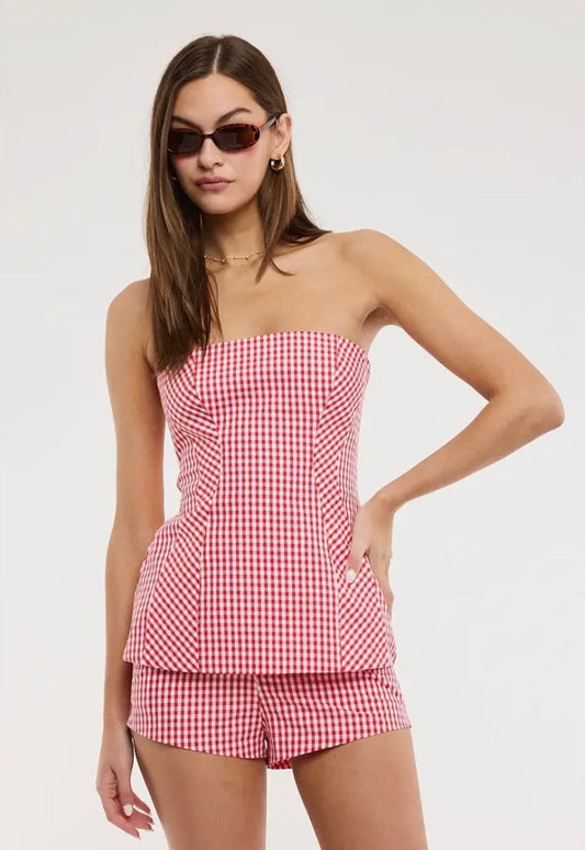 GINGHAM TUBE TOP SHORT SET