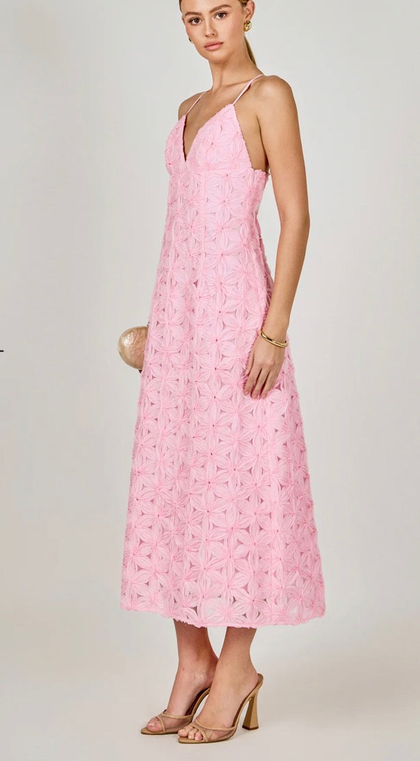 Endless Rose                                                                                               LACE SPAGHETTI STRAP MIDI DRESS