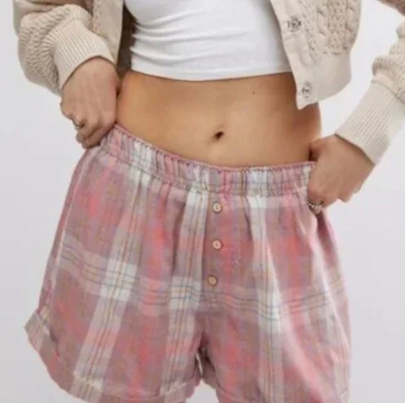 Free People                                                                                                        Sunday Morning Boxer Shorts (Peachy Pink Combo)