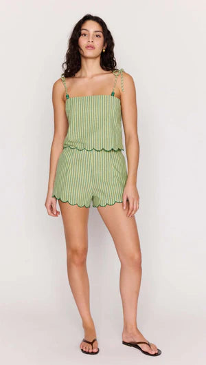 MINKPINK                                                                                           GREEN STRIPED LINEN BLEND SCALLOP HEM SHORTS
CAPRI SCALLOP HEM SHORTS