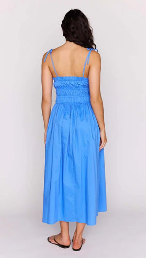 BLUE COTTON TIE DETAIL MIDI DRESS