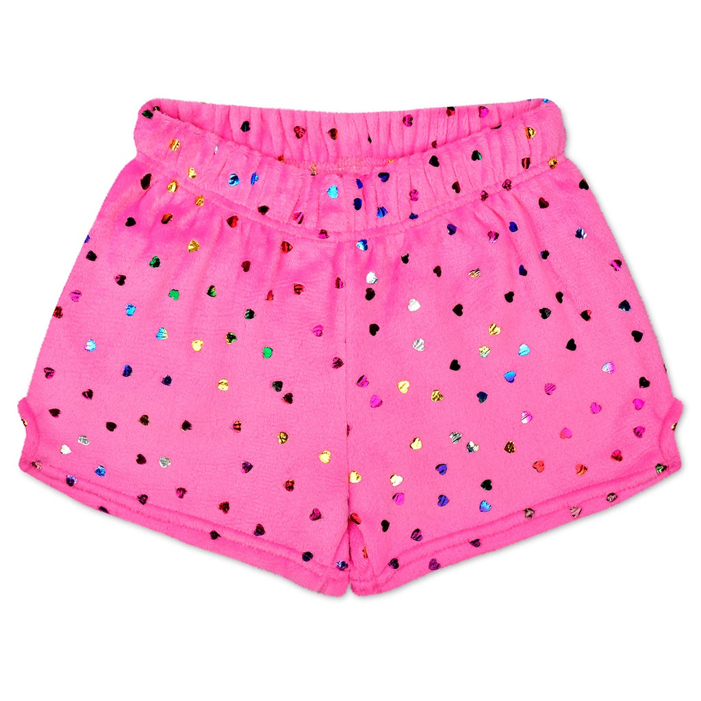 Iscream                                                                                                      Bright Pink Foil Heart Plush Shorts