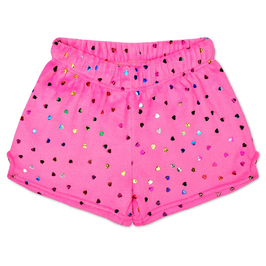 Iscream                                                                                                      Bright Pink Foil Heart Plush Shorts
