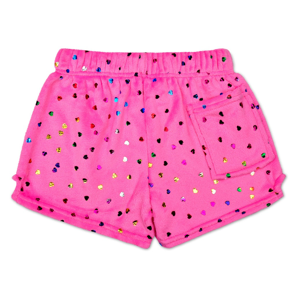 Iscream                                                                                                      Bright Pink Foil Heart Plush Shorts
