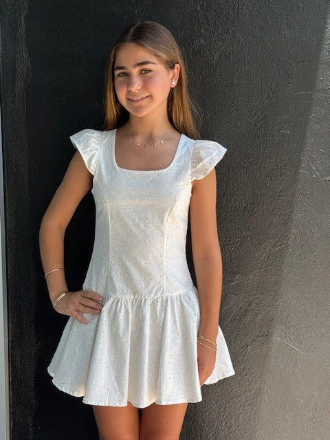 Savanna White Eyelet Ruffle Dress