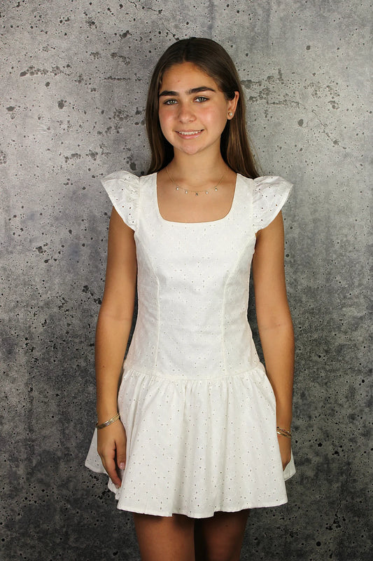 Savanna White Eyelet Ruffle Dress