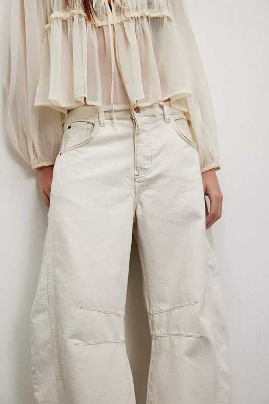 Free People                                                                                               We The Free Good Luck Mid-Rise Barrel Jeans
