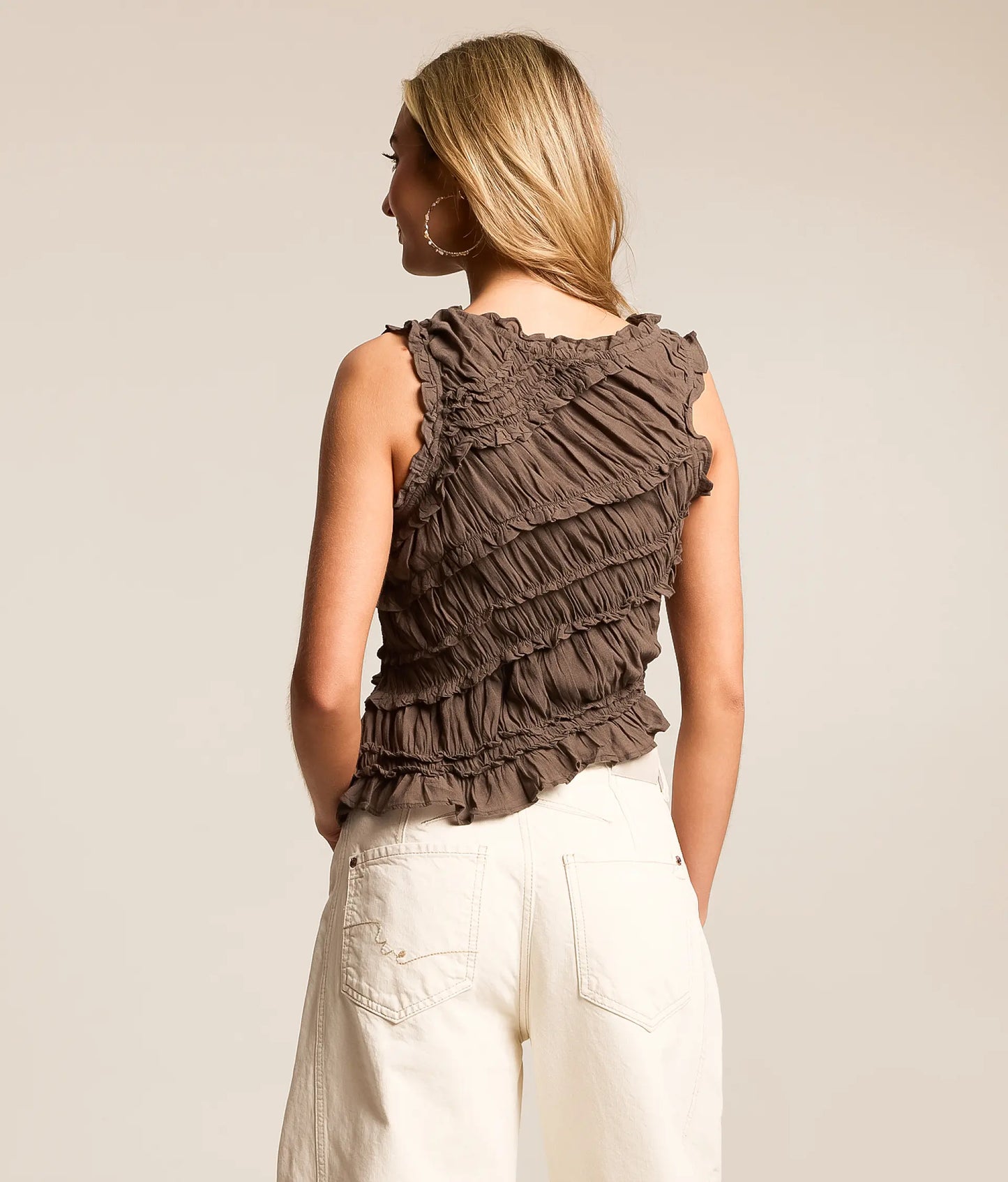 FREE PEOPLE                                                                                          PINK SANDS SMOCKED TOP