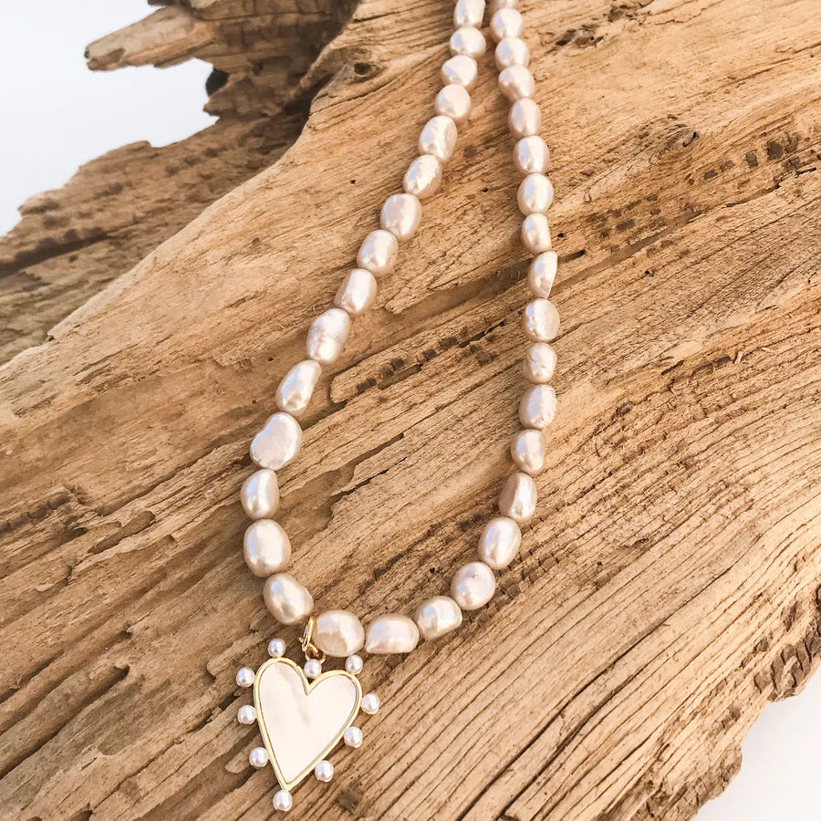 Virtue Pearl Studded MOP Heart Necklace