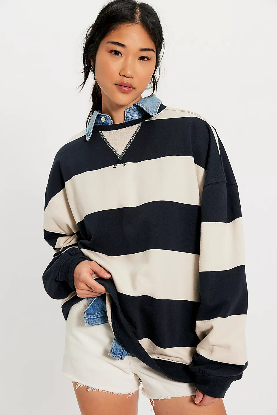 Free People We The Free Classic Striped Oversized Crewneck