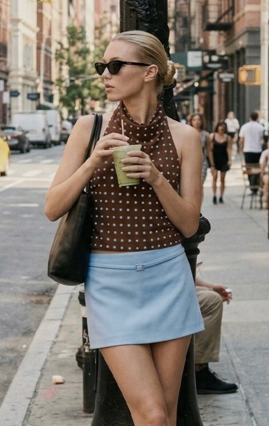 Powder Blue Belted Mini Skort