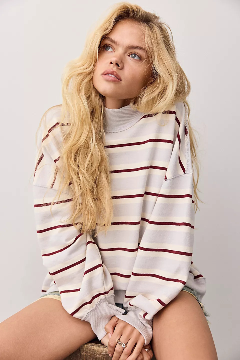 Free People                                                                                                Palm Springs Striped Pullover