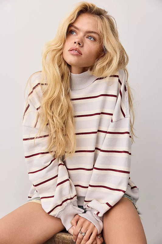 Free People                                                                                                Palm Springs Striped Pullover