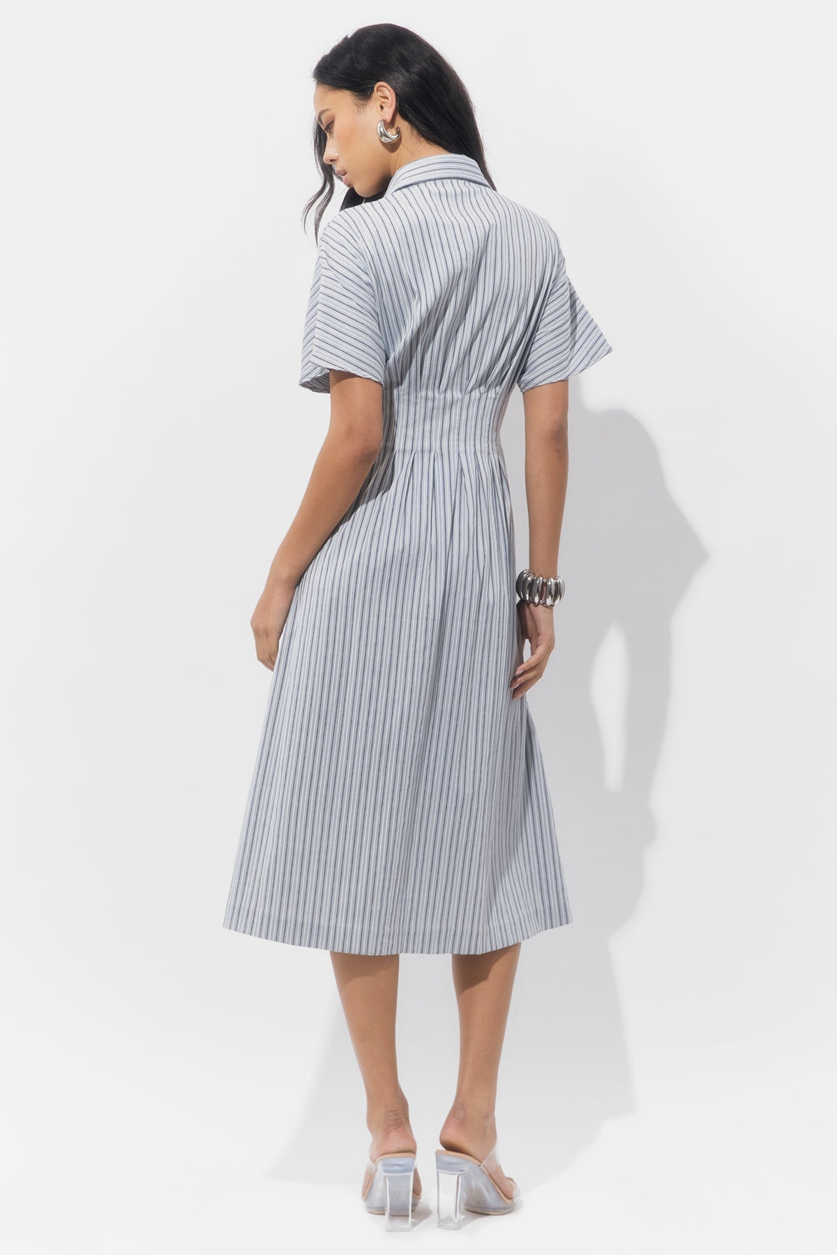 ADELYN RAE
AUDREY BUTTON UP PLEATED STRIPE SHIRT DRESS